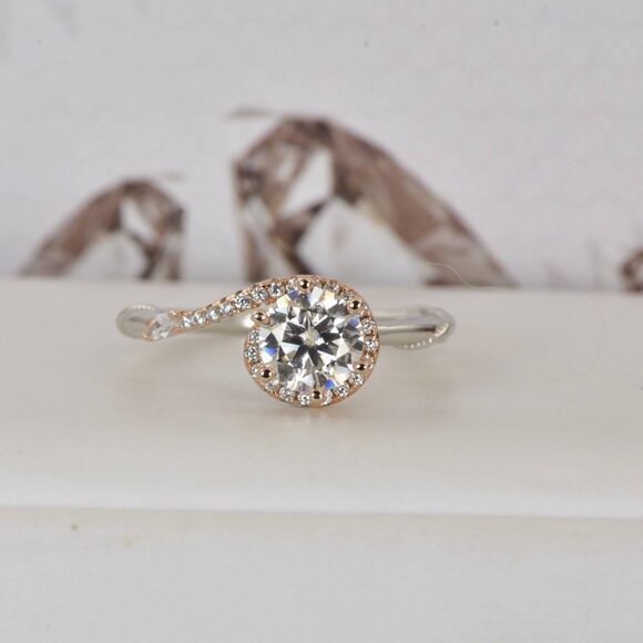 Certified Moissanite Ring 1ct Halo Wedding Engagement NEW 6 - Picture 7 of 9